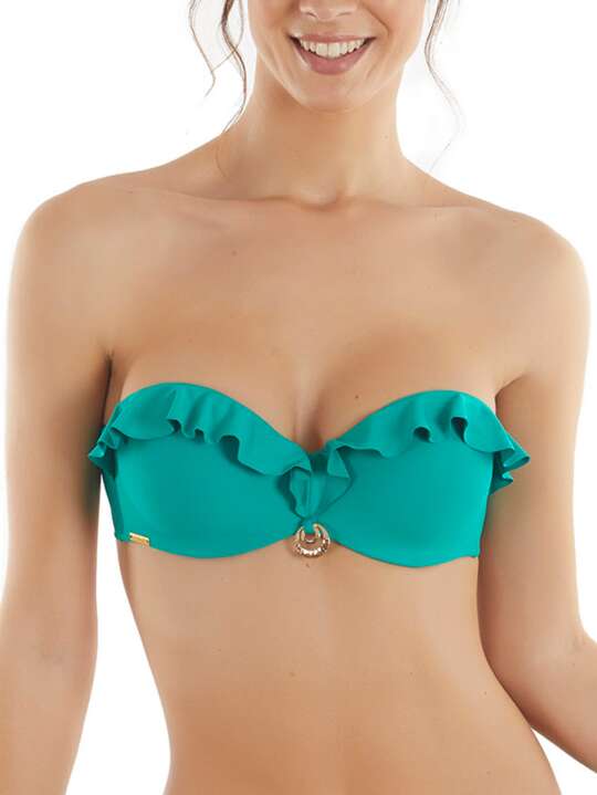 BA116SE Bandeau swimming costume top with ruffles Basica Selmark Mare Green face