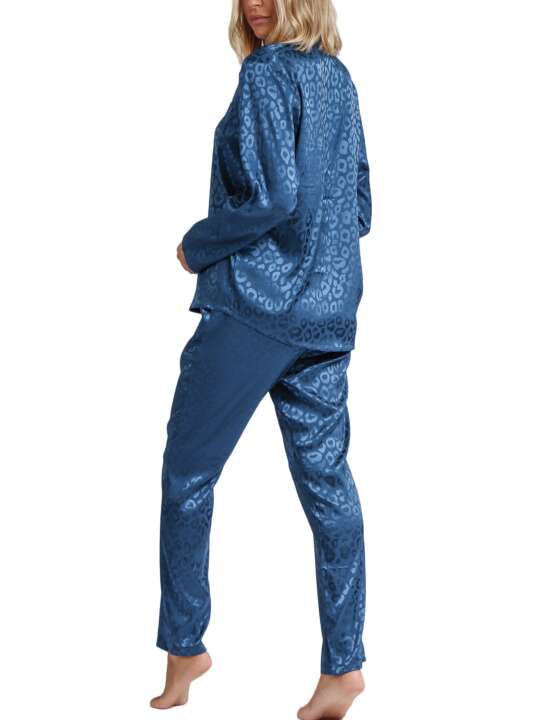 56173AD Pyjamas loungewear trousers shirt Satin Leopard Admas Blue face