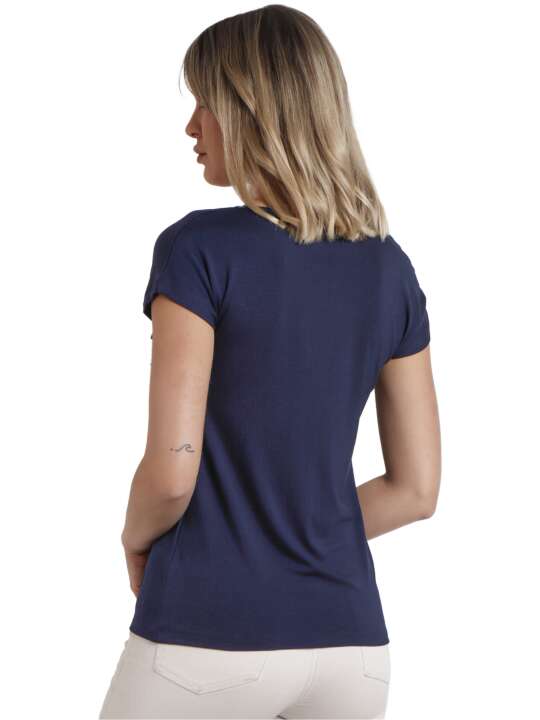 43524AD Short-sleeved V-neck T-shirt Rayas Lisa Navy Blue face