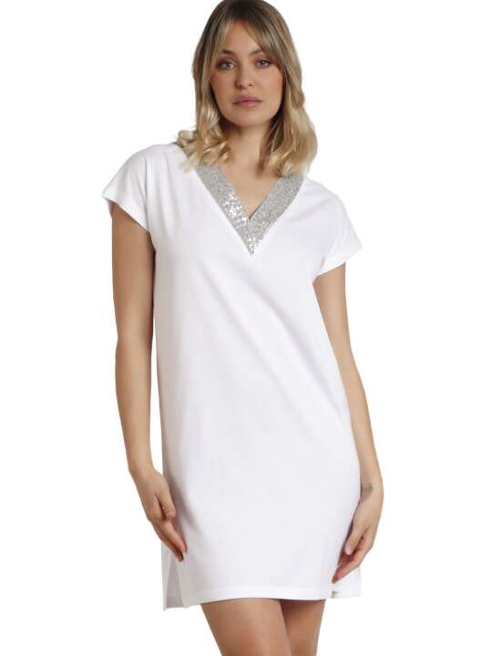 19847AD Short-sleeved beach dress Sequins Admas White face