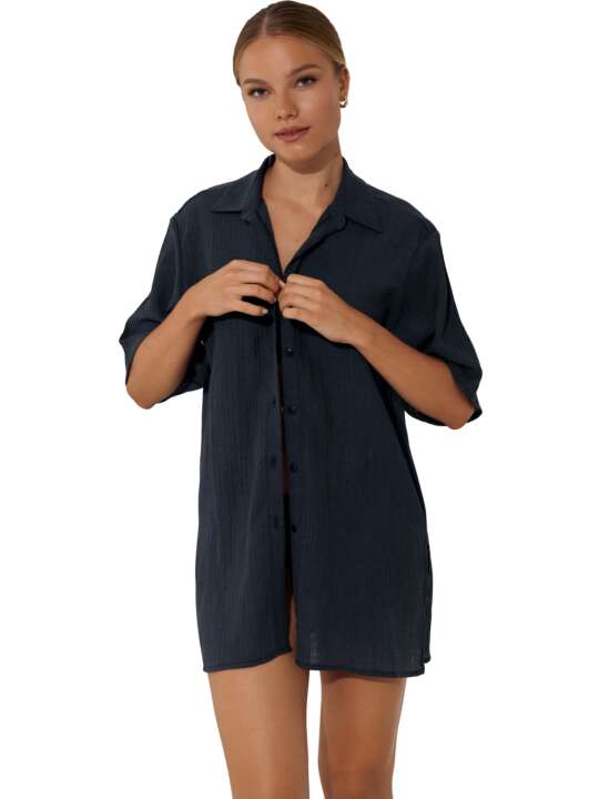 49549LI Tunique chemise estivale manches courtes Normandie Lisca Bleu face
