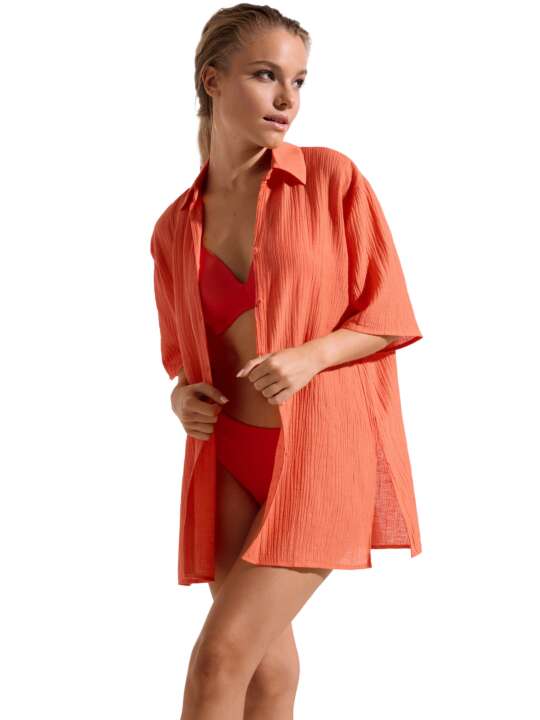 49549LI Tunique chemise estivale manches courtes Normandie Lisca Orange face
