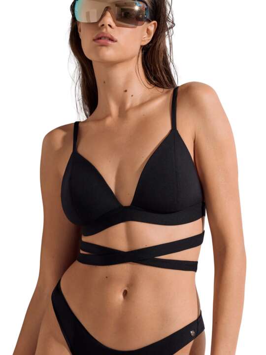 40746LI Haut maillot de bain triangle préformé sans armatures Normandie Lisca Noir face