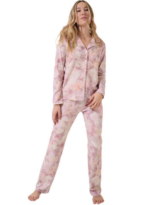 23428LI Pyjama pantalon chemise manches longues Olena Lisca Rose face