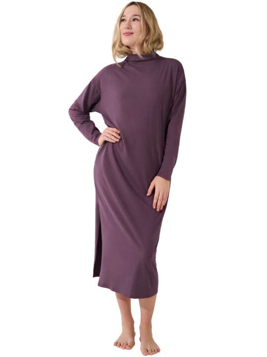 23430LI Loungewear long-sleeved nightdress stand-up collar Olena Lisca Plum face