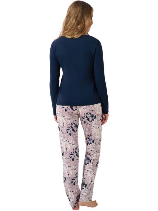 23440LI Pyjama pantalon large top manches longues Ocean Lisca Bleu face