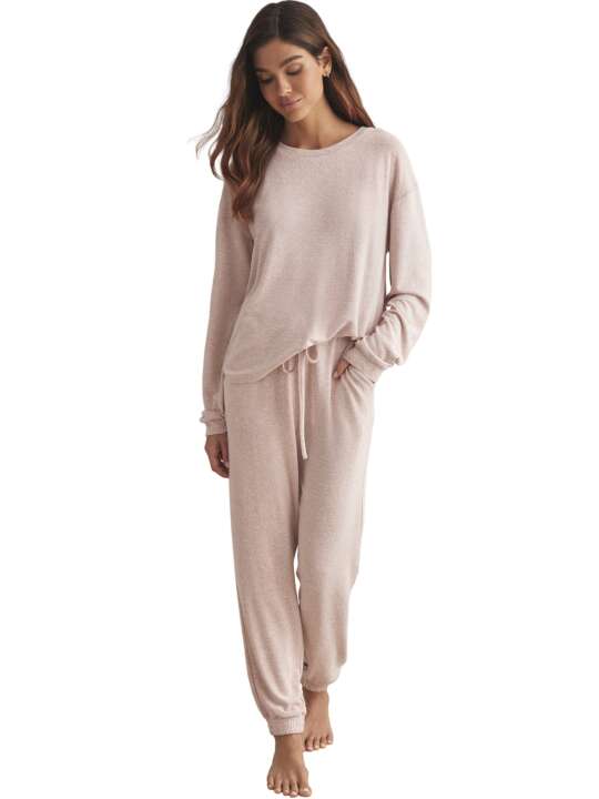 P8273SE Relaxing pyjamas trousers top long sleeves BASIC P82 Selmark Pink face