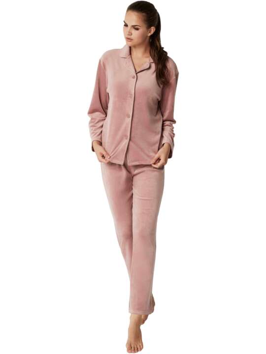 P8376SE Pyjama pantalon chemise manches longues POLARSOFT Selmark Rose face