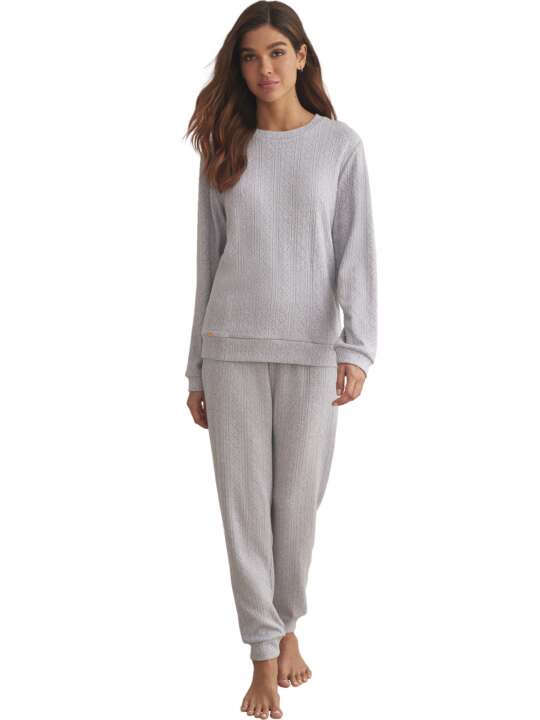 P8673SE Pyjamas trousers top long sleeves TEXTURAS Selmark Grey face