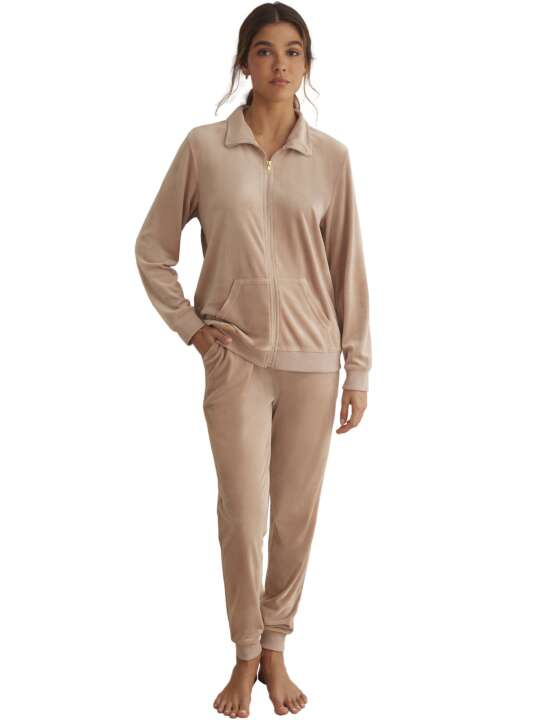 P9074SE Loungewear and pyjamas trousers jacket with zip SPORTP90 Selmark Taupe face