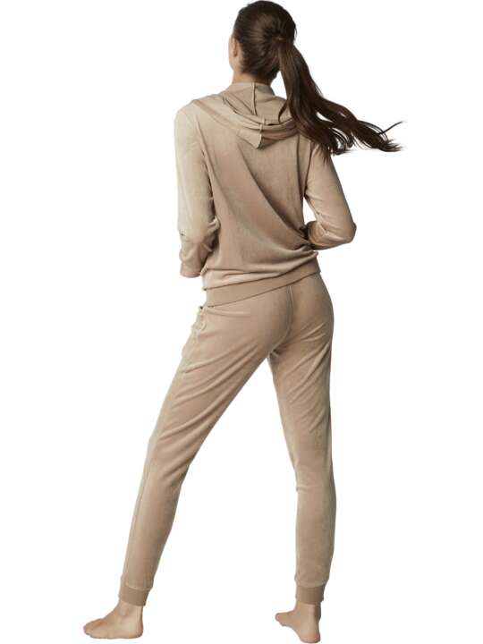 P9076SE Relaxing pyjamas trousers jacket with zip hood SPORTP90 Selmark Taupe face