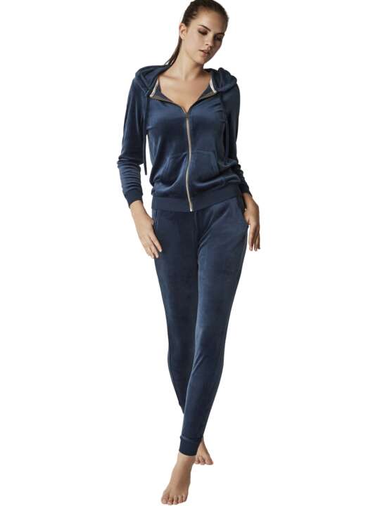 P9076SE Relaxing pyjamas trousers jacket with zip hood SPORTP90 Selmark Blue face