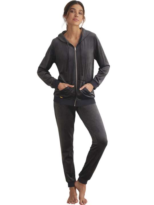 P9076SE Relaxing pyjamas trousers jacket with zip hood SPORTP90 Selmark Grey face