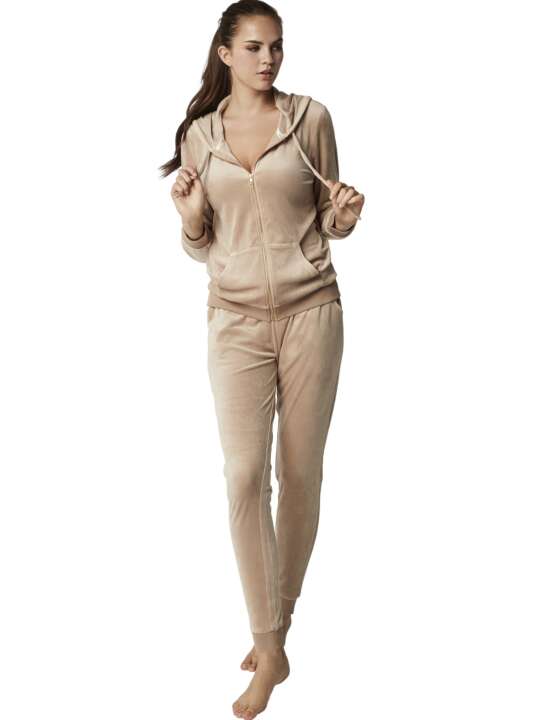 P9076SE Tenue détente pyjama pantalon veste zippée capuche SPORTP90 Selmark Taupe face