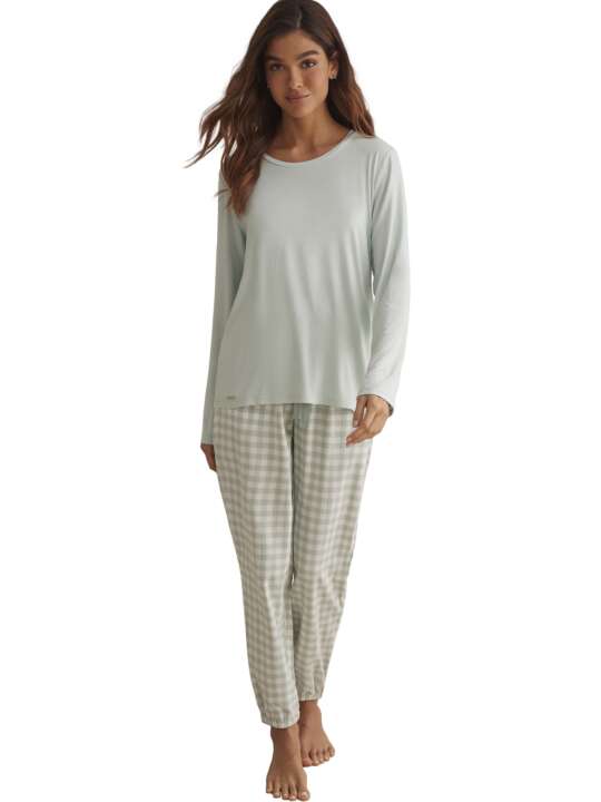 P9173SE Long-sleeved pyjamas trousers top VICHYP91 Selmark Green face