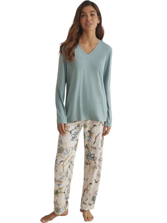 P9673SE Pyjamas trousers top long sleeves PAJAROS Selmark Green face