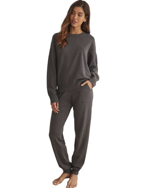 P9873SE Tenue détente et intérieur pyjama pantalon top col rond TRICOTP98 Selmark Gris face