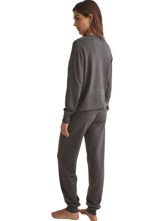 P9876SE Tenue détente et intérieur pyjama pantalon top col V TRICOTP98 Selmark Gris face