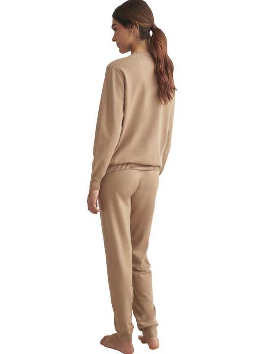 P9876SE Loungewear and loungewear pyjamas trousers top V-neck TRICOTP98 Selmark Brown face