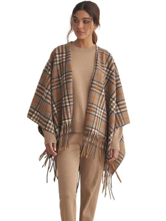 PC098SE Poncho Camel Cuadros COMPLEMENTOS Selmark Brown face