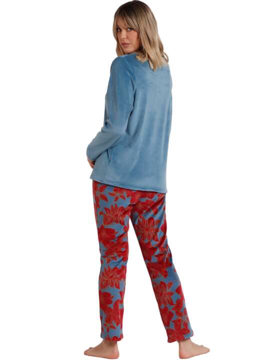 62648AD Pyjama pantalon top manches longues Velours Calentito Luxury Admas Bleu face