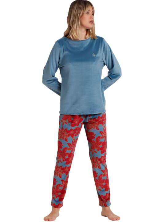 62648AD Pyjama pantalon top manches longues Velours Calentito Luxury Admas Bleu face