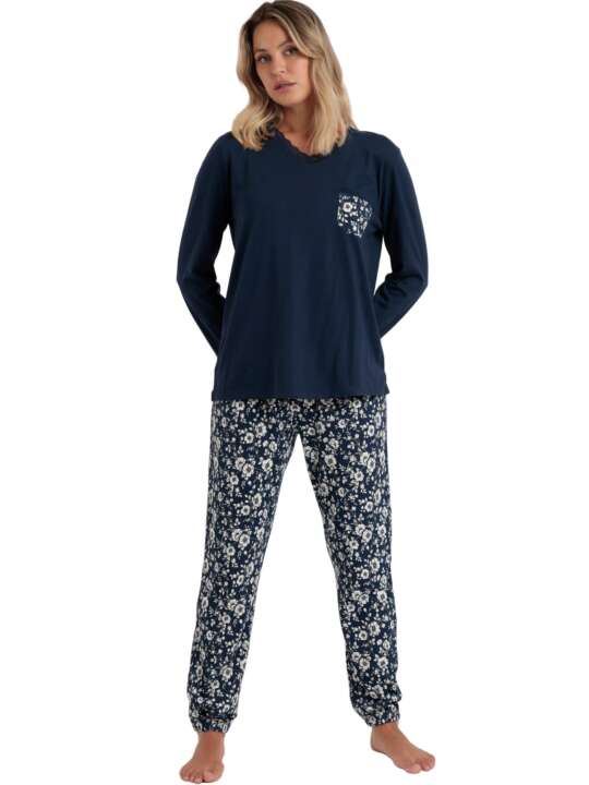 62594AD Pyjama pantalon haut manches longues Romantic Winter Admas Bleu Marine face