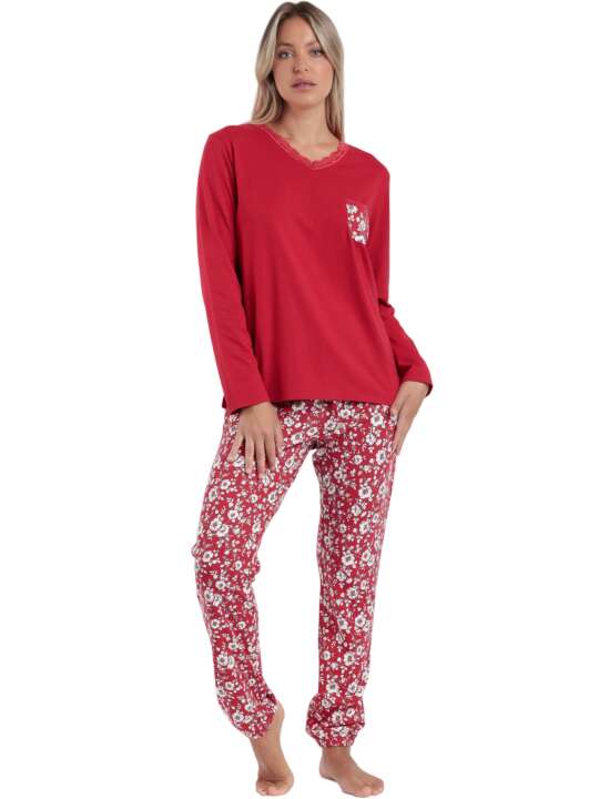 62594AD Pyjama pantalon haut manches longues Romantic Winter Admas Rouge face