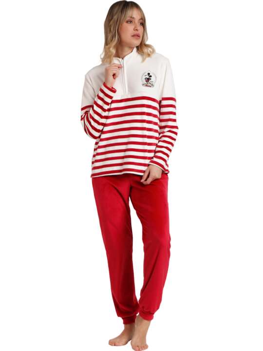 62664AD Pyjama outfit trousers top long sleeves Velvet King Mickey Disney Admas Burgundy face