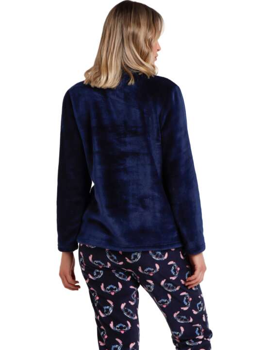 62676AD Pyjama tenue pantalon top manches longues Stitch Faces Disney Admas Bleu Marine face