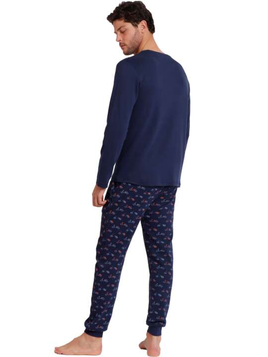 62756AD Pyjama tenue d'intérieur pantalon top manches longues Vespa Style Admas Bleu Marine face