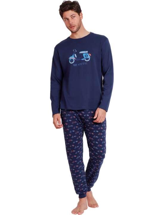 62756AD Pyjama tenue d'intérieur pantalon top manches longues Vespa Style Admas Bleu Marine face