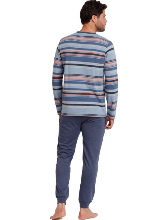 62757AD Pyjama tenue d'intérieur pantalon top manches longues Rayas Vespa Style Admas Bleu face