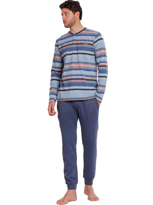 62757AD Pyjama tenue d'intérieur pantalon top manches longues Rayas Vespa Style Admas Bleu face