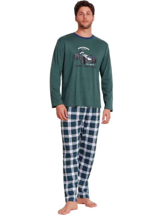 62750AD Pyjama tenue d'intérieur pantalon top manches longues Born To Ride Admas Vert face