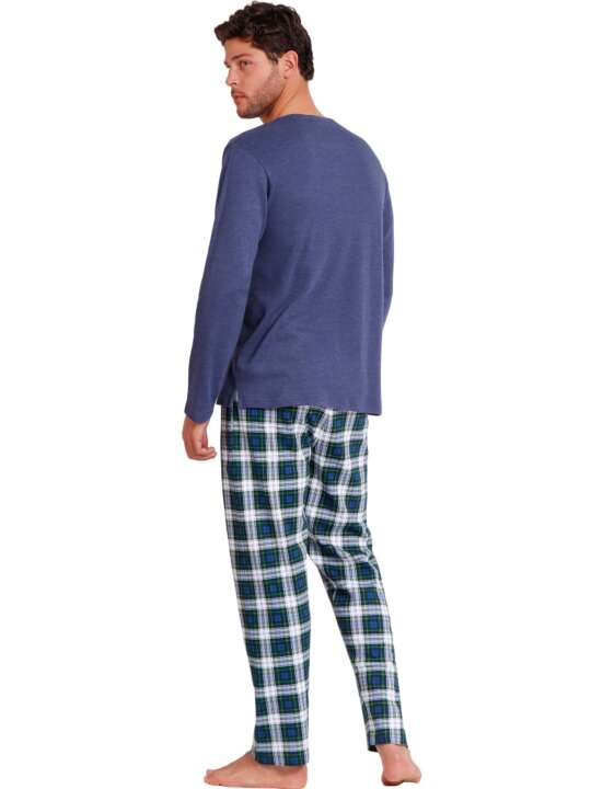 62769AD Pyjama tenue d'intérieur pantalon polo manches longues Born To Ride Admas Bleu face