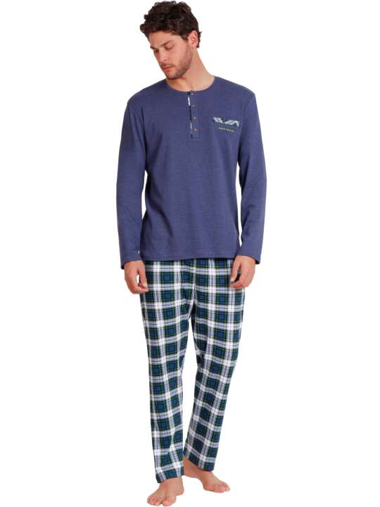 62769AD Pyjama tenue d'intérieur pantalon polo manches longues Born To Ride Admas Bleu face