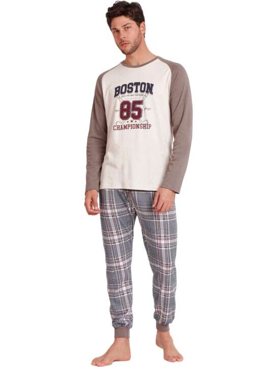 62753AD Pyjama tenue d'intérieur pantalon top manches longues Boston Admas Beige face