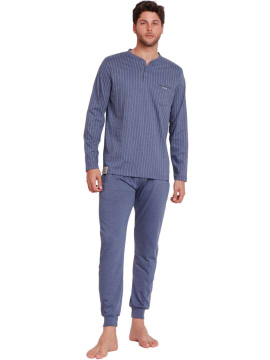 62516AD Pyjamas loungewear polo trousers long sleeves Blue Premium Admas Blue face