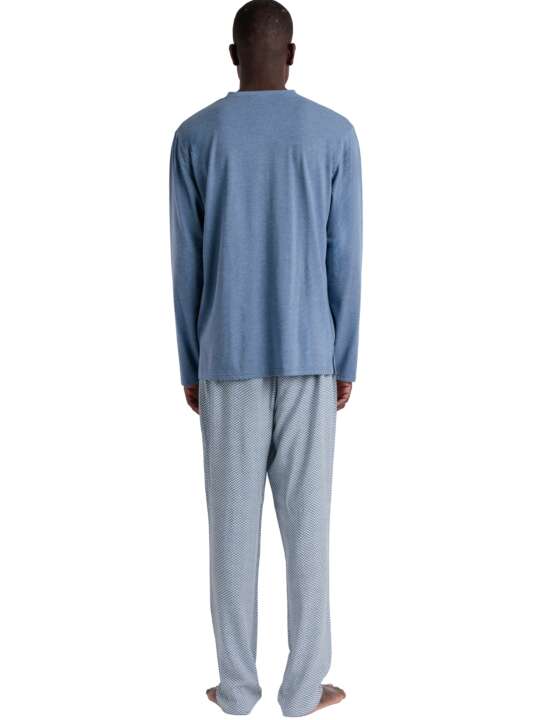 62761AD Pyjama tenue d'intérieur pantalon polo manches longues Classic Spiga Admas Bleu face