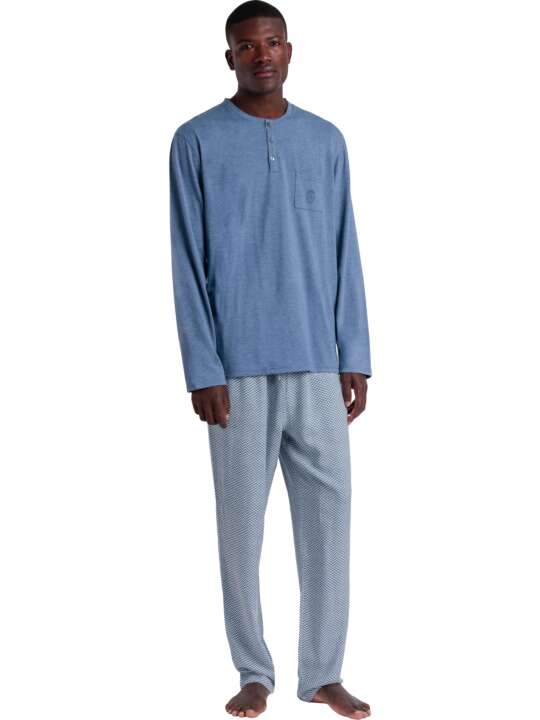 62761AD Pyjama tenue d'intérieur pantalon polo manches longues Classic Spiga Admas Bleu face