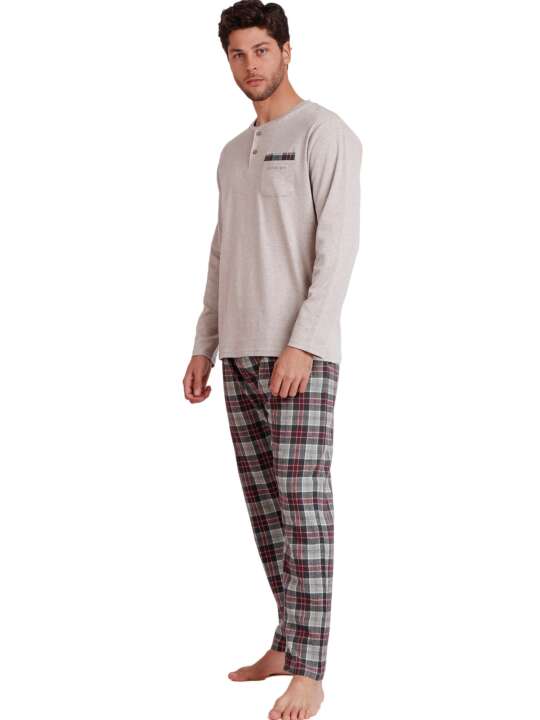 62189AD Pyjama tenue d'intérieur pantalon top manches longues Cobblestone Antonio Miro Admas Beige face