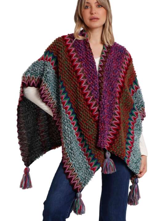 67201AD Open poncho Azteca Admas Fuchsia face