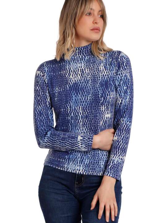 43571AD Long-sleeved top with stand-up collar Blue Skin Admas Blue face