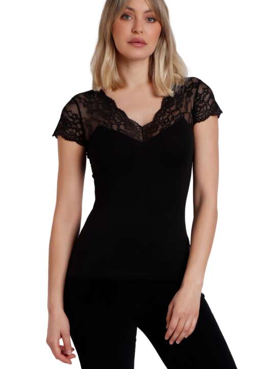 43574AD Short-sleeved lace T-shirt Puntilla Admas Black face