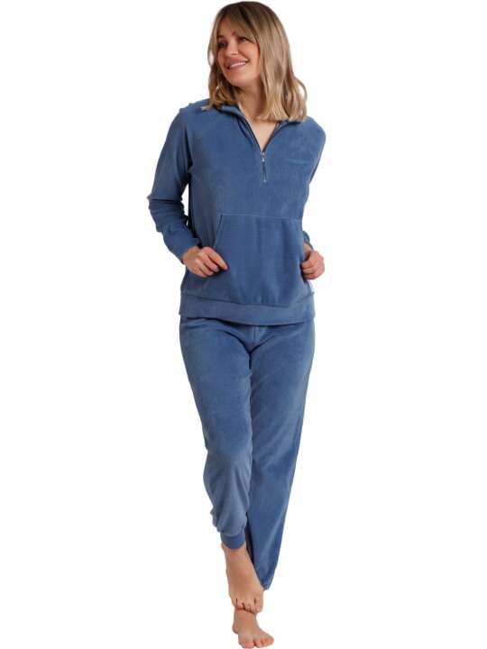 62659AD Pyjama tenue d'intérieur pantalon top manches longues Corduroy Admas Bleu face