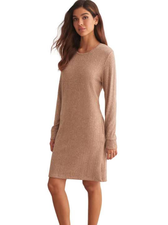 P8663SE Long-sleeved nightdress TEXTURAS Selmark Brown face