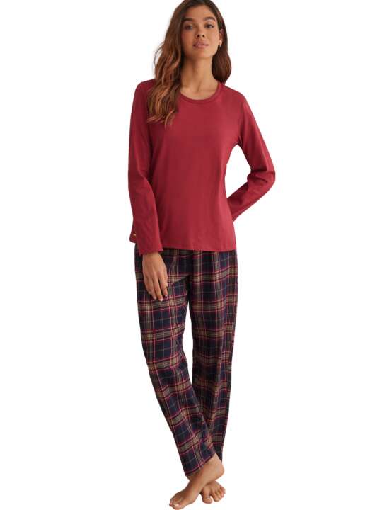 P8873SE Pyjamas trousers top long sleeves PLAID Selmark Burgundy face