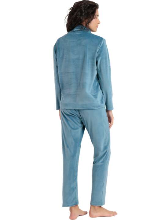 62553AD Pyjamas velvet trousers high neck sweat Luxury Velvet Admas Blue face