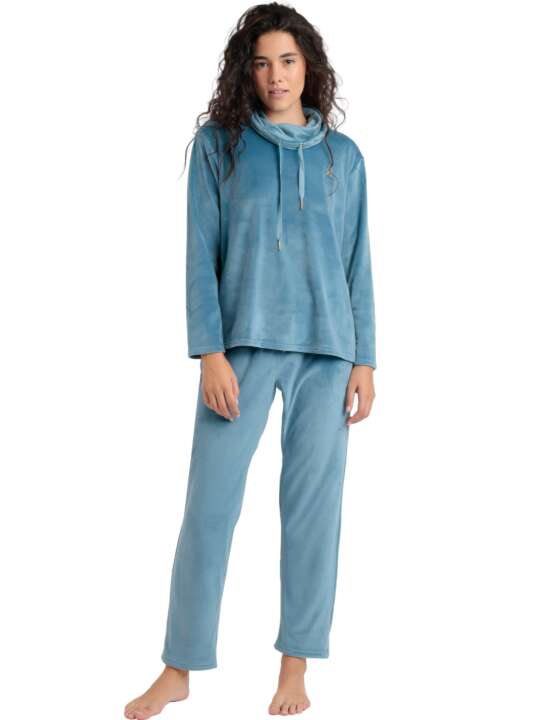 62553AD Pyjamas velvet trousers high neck sweat Luxury Velvet Admas Blue face